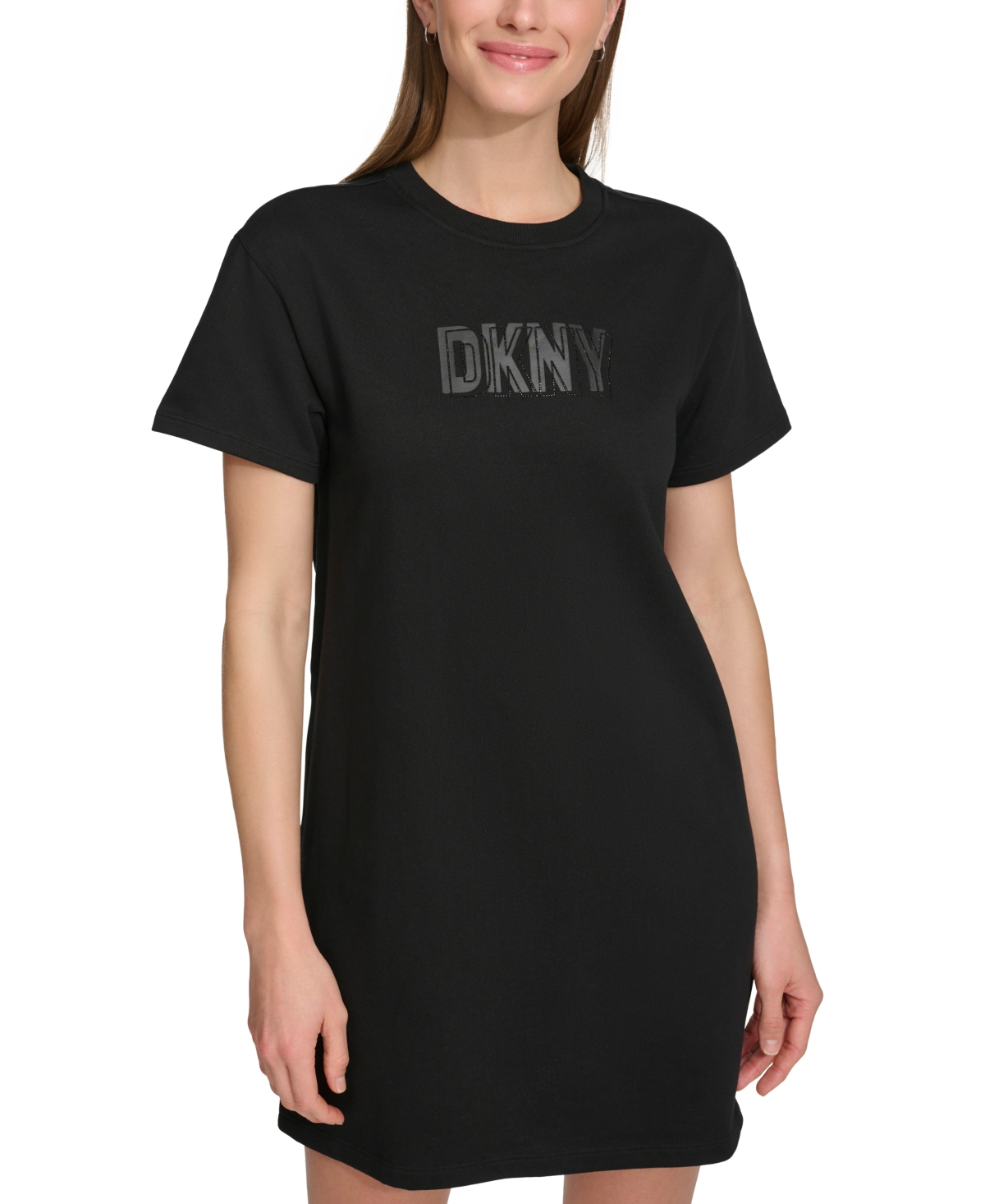 Dkny Women's Short-sleeve Long Logo T-shirt Dress In Black