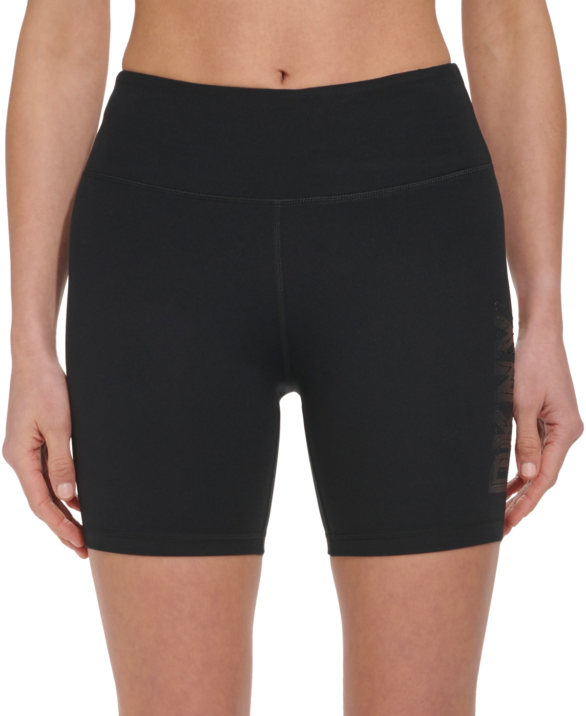 Shop Dkny Women's High-waisted Exploded-logo Bike Shorts In Black