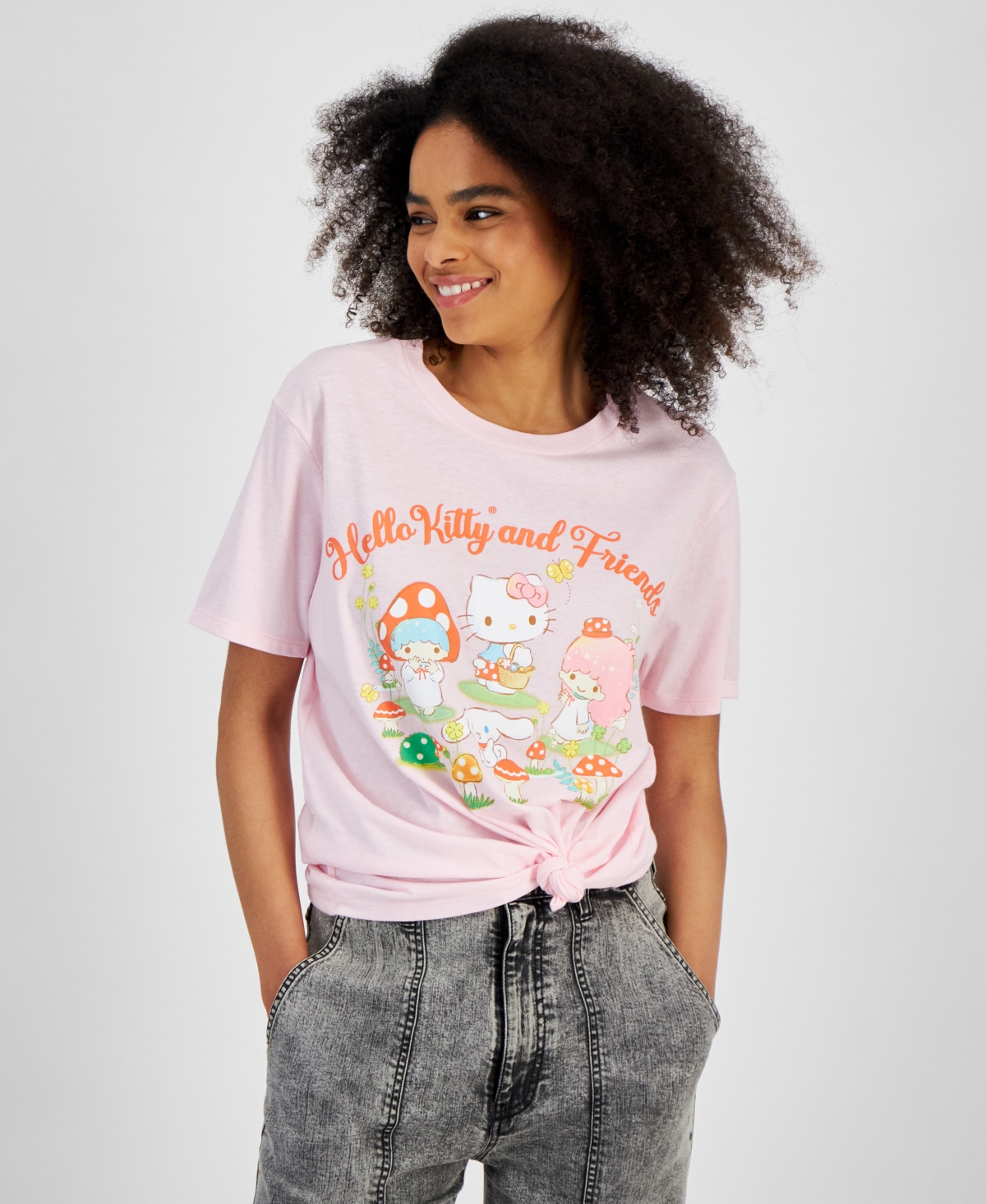 Shop Love Tribe Juniors' Mushrooms Hello Kitty & Friends T-shirt In Cherry Blossom