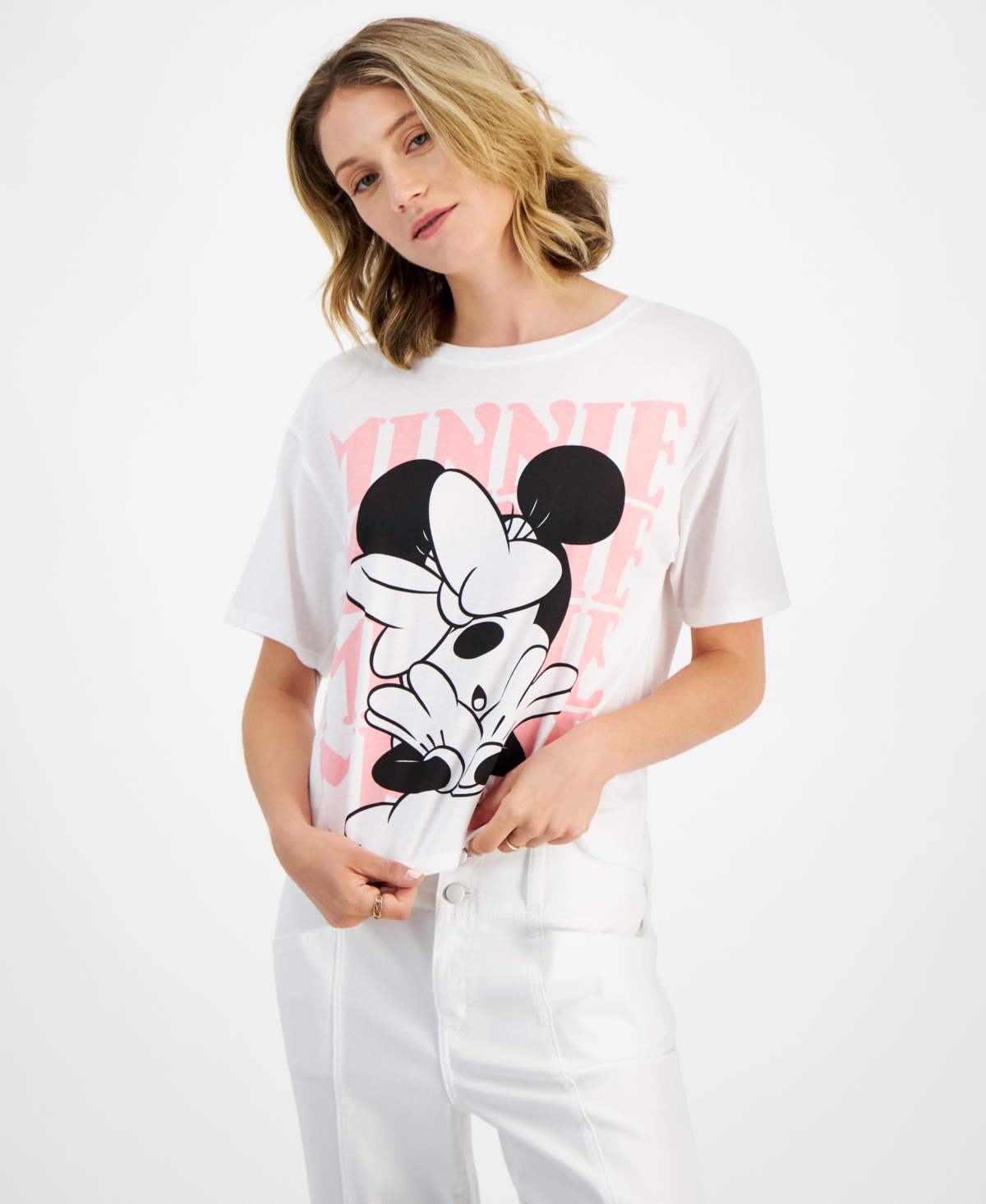 Shop Disney Juniors' Minnie Mouse Graphic Crewneck T-shirt In White