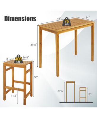 5 PCS Acacia Wood Bar Table Set 45" Rectangular Dining Table & 4 Saddle Stools