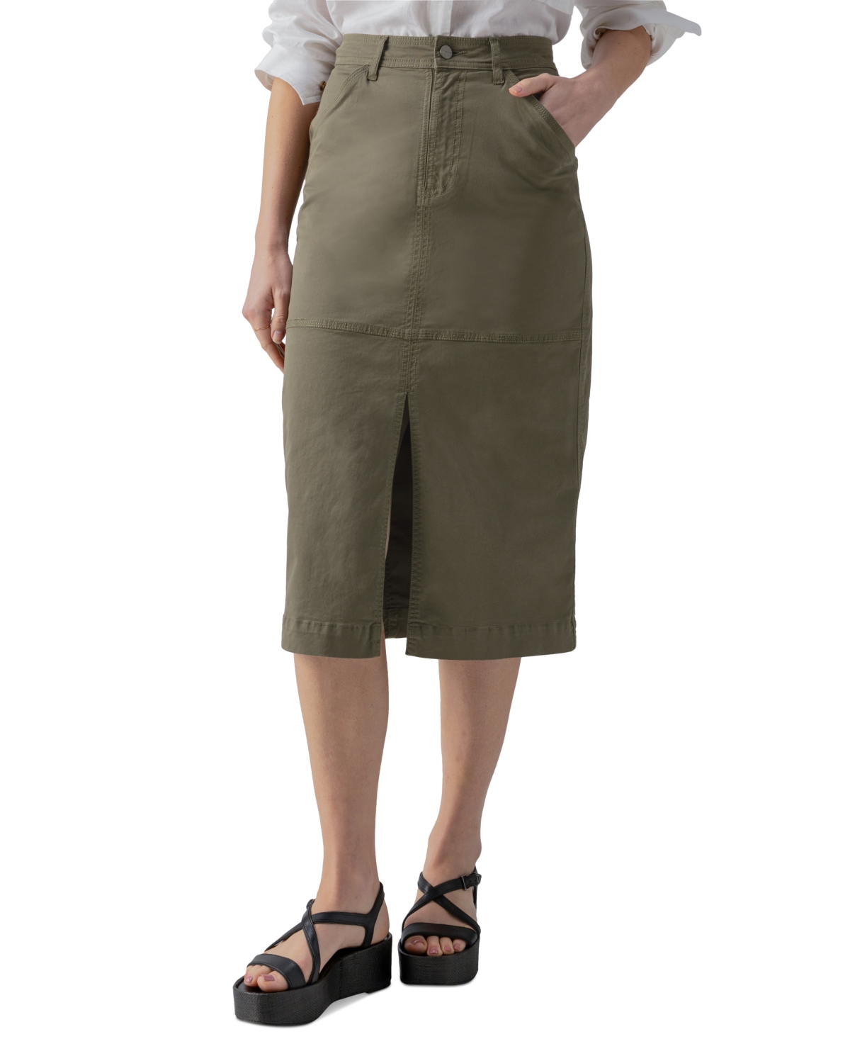 Women's Triple Threat Front-Slit Midi Skirt - Burnt Olive