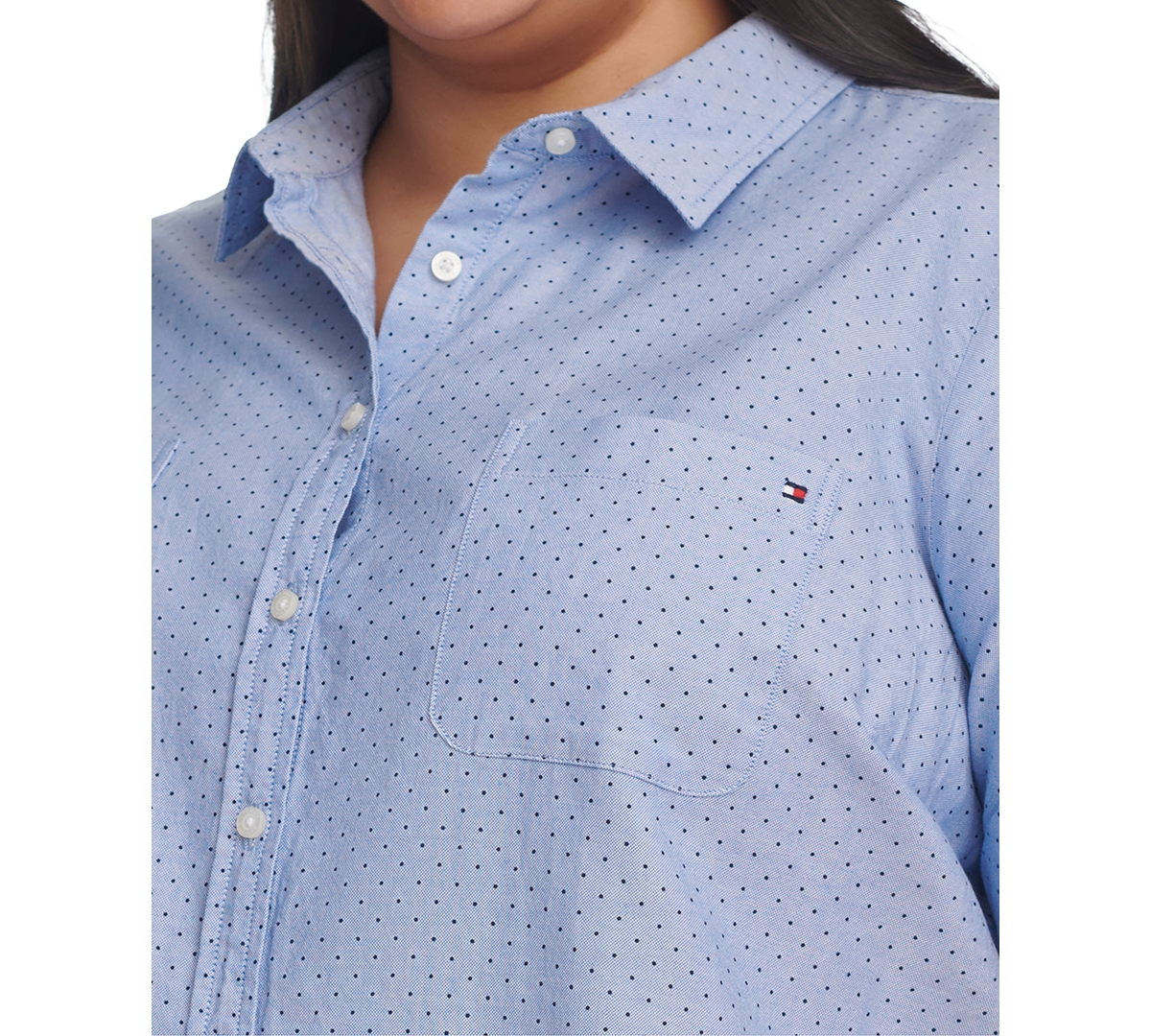 Tommy Hilfiger Plus Size Cotton Pin-Dot Camp Shirt