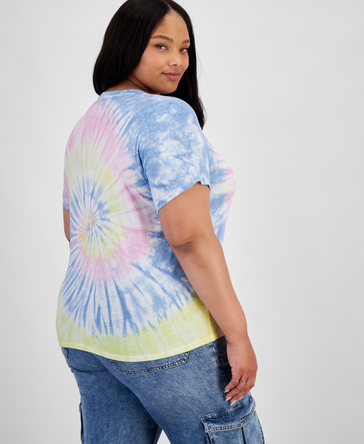 Shop Rebellious One Trendy Plus Size Love Tie-dye Graphic T-shirt In Placid Blu