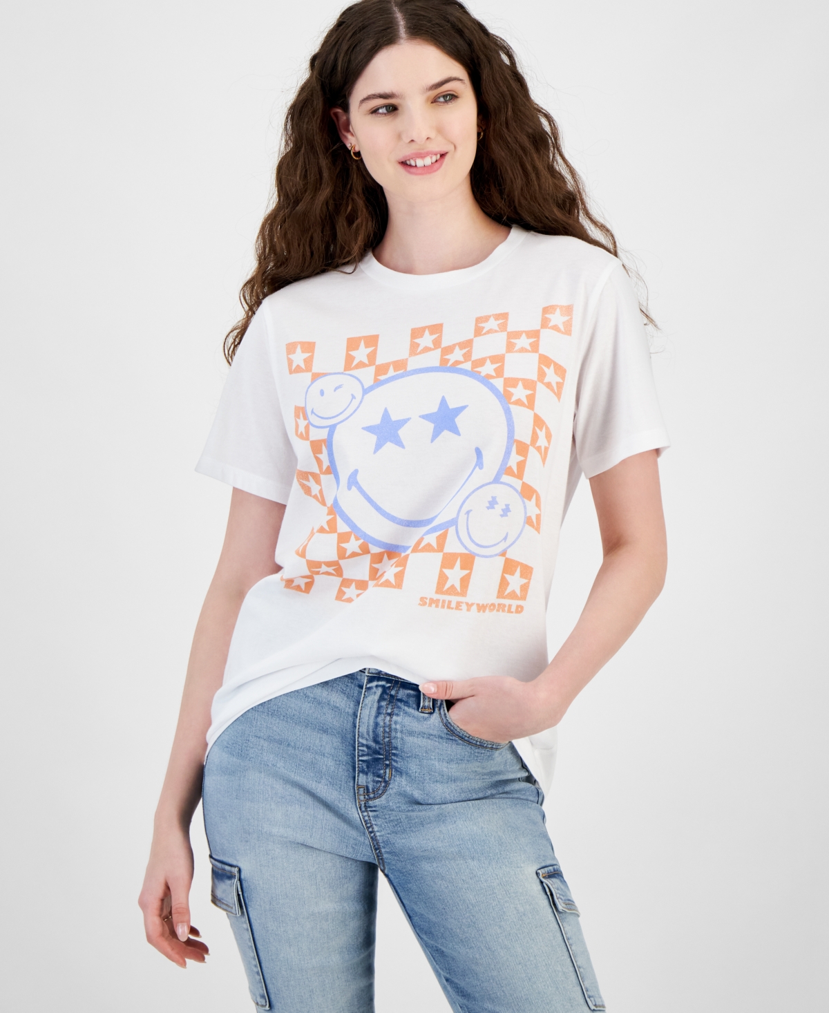 Juniors' Smiley Graphic T-Shirt - White