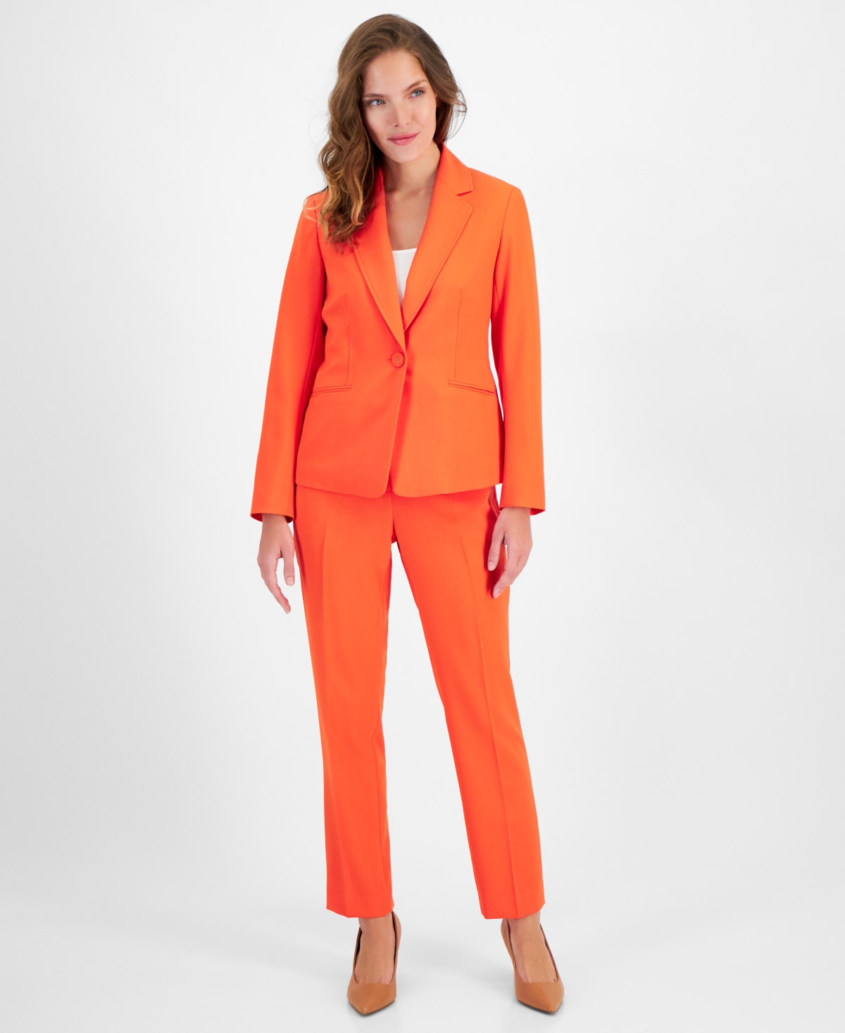 Women's Crepe One-Button Pantsuit, Regular & Petite Sizes - Azure