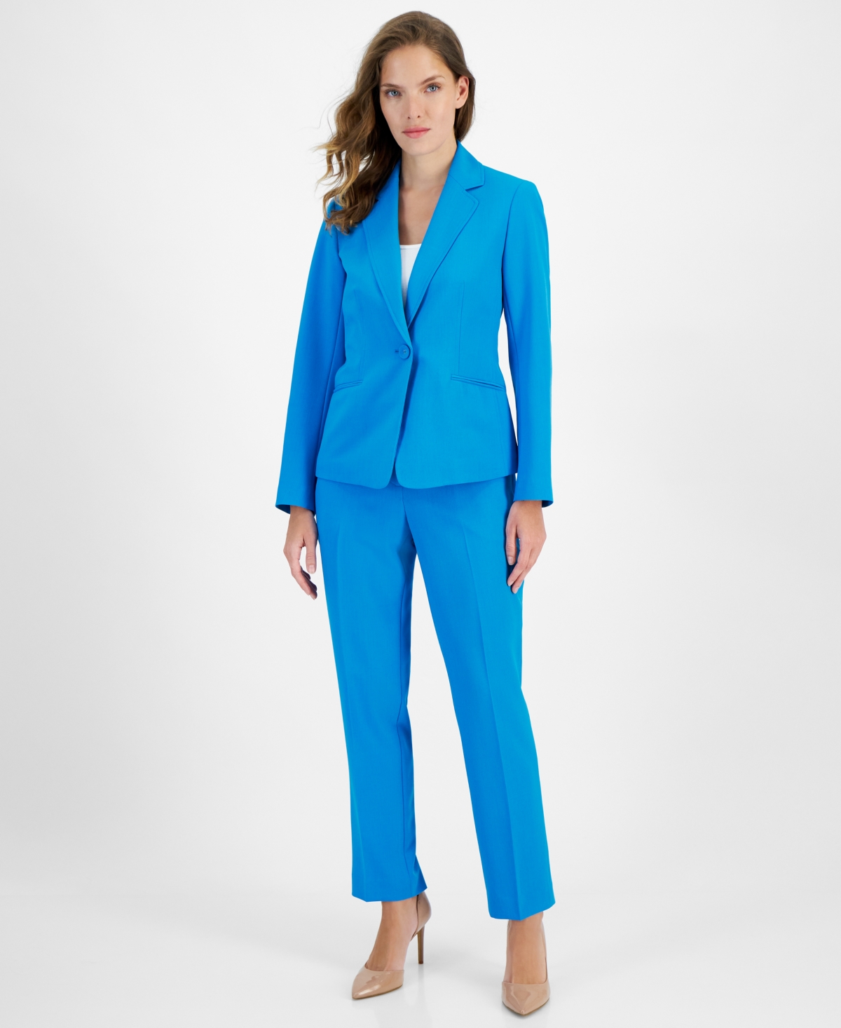 Le Suit Women's Crepe One-button Pantsuit, Regular & Petite Sizes In Azure