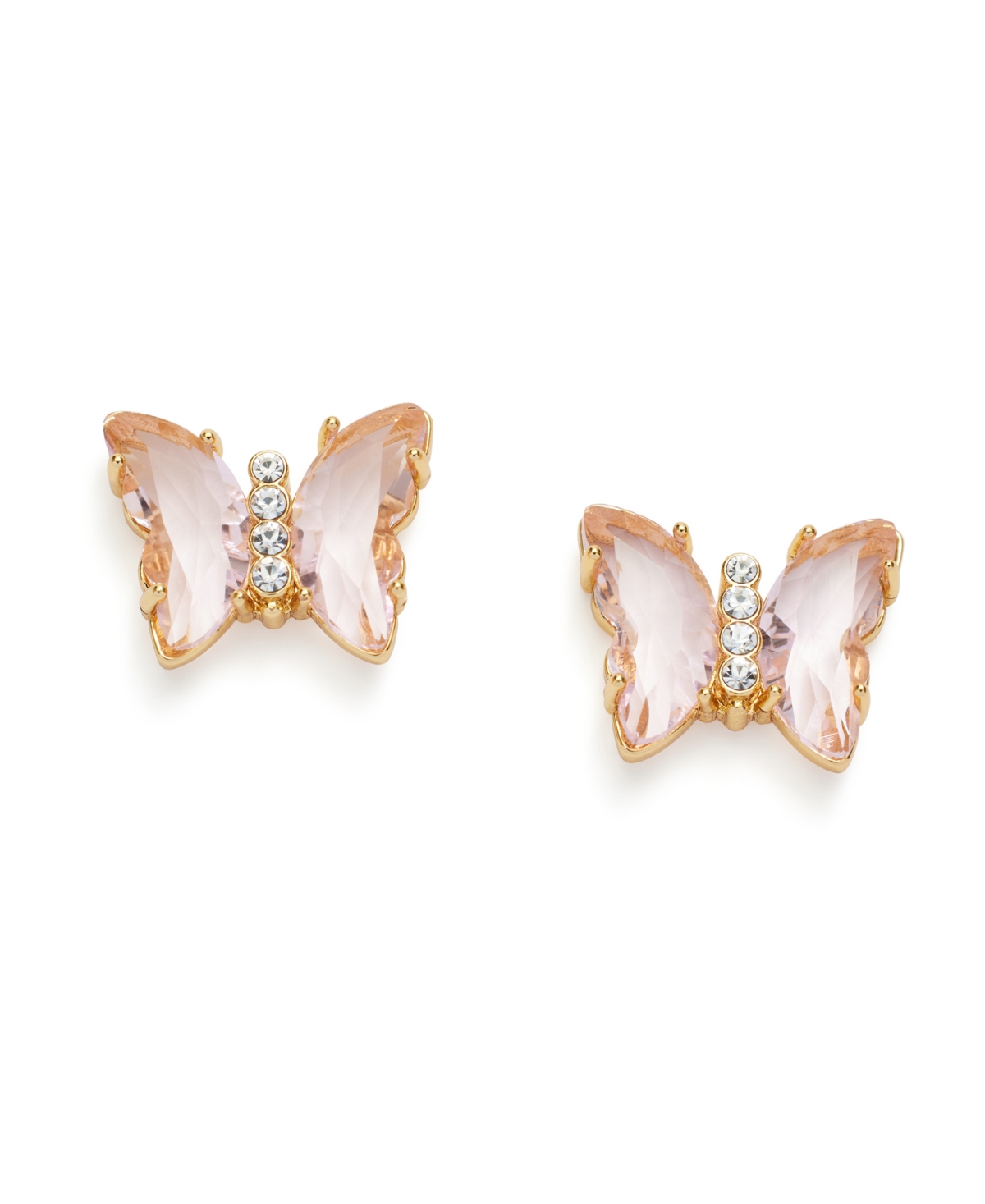 Faux Stone Butterfly Stud Earrings - Pink, Gold