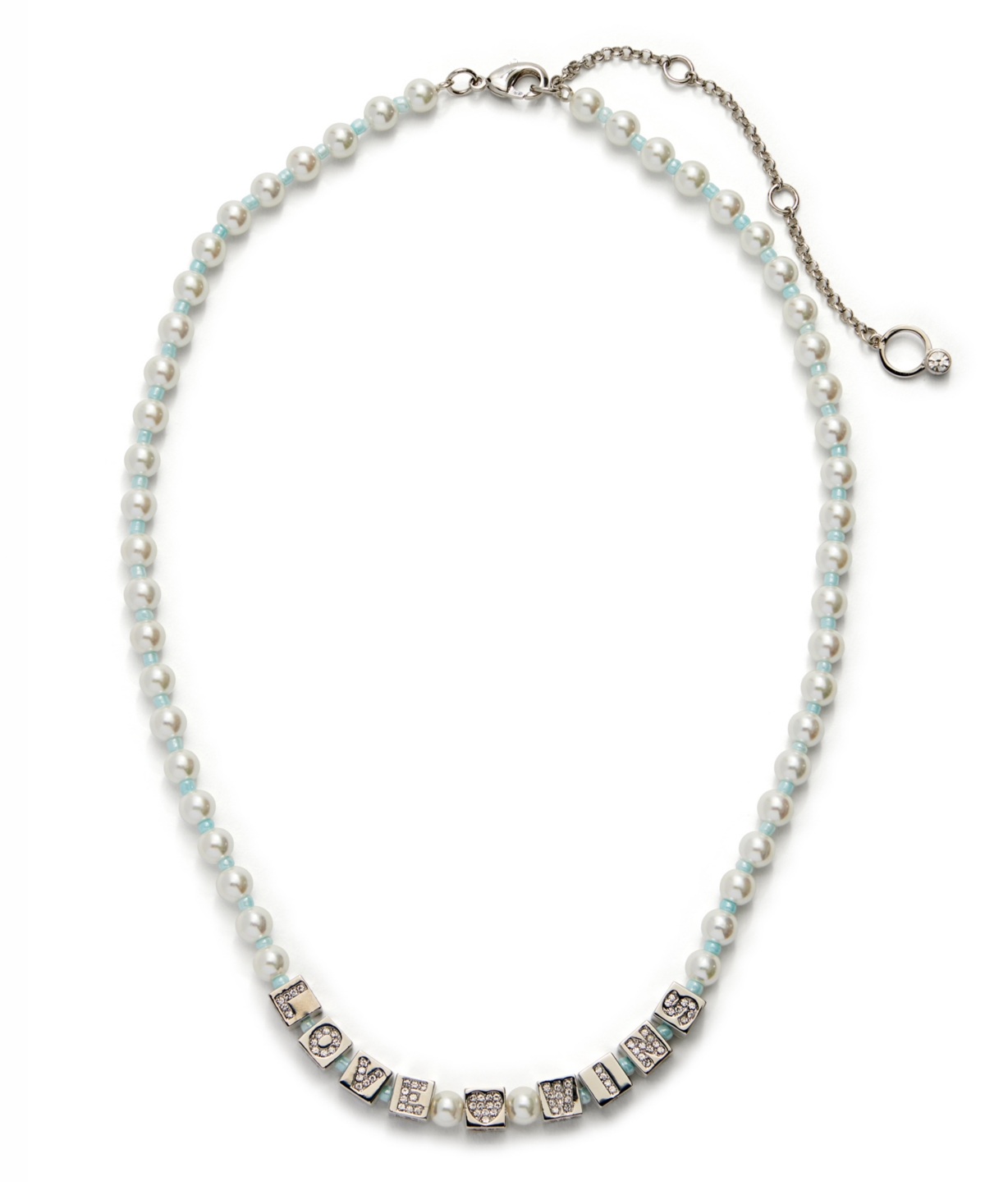 Kleinfeld Faux Stone Love Wins Block Imitation Pearl Necklace In Crystal,rhodium