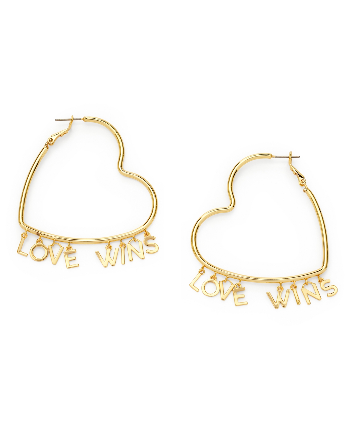 Gold-Tone Love Wins Charm Heart Hoop Earrings - Gold