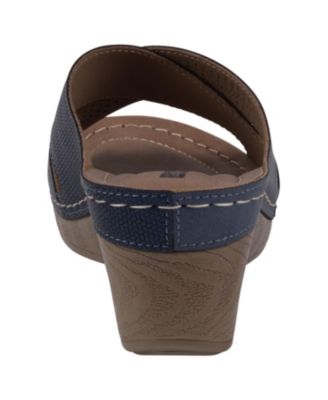 Women's Hayden Perforated Contrast Cross Strap Wedge Sandals