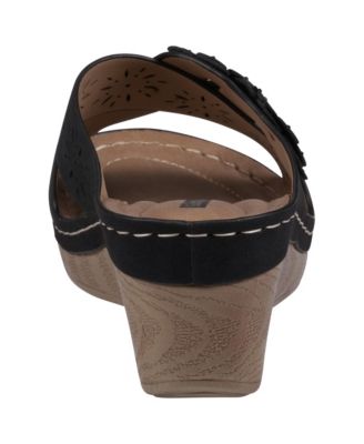 Women's Miller Cross Strap Flower Slip-On Wedge Sandals