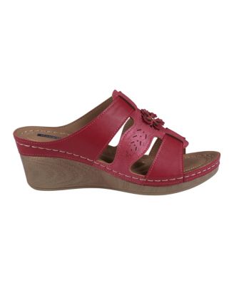 Women's Spring Triple Band Flower Wedge Sandals