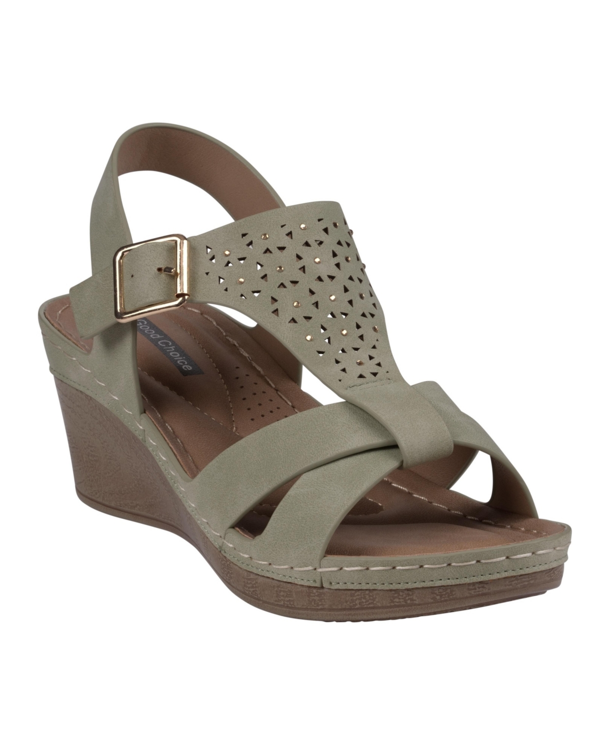 Gc Shoes Women's Cole Embellished T-strap Slingback Wedge Sandals In Green