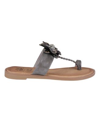 Women's Blossom Flower Embellished Toe Ring Flat Sandals