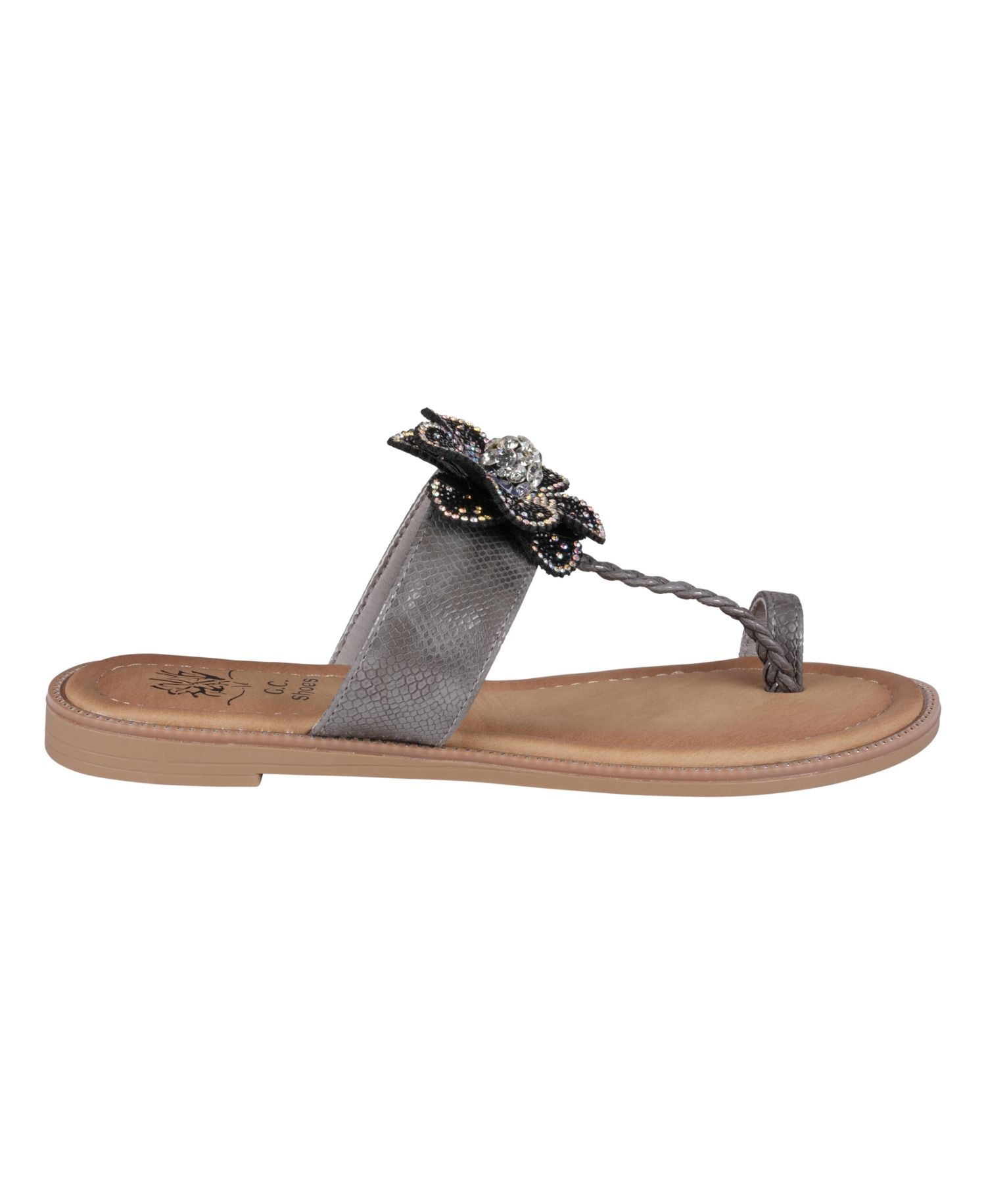 Women's Blossom Flower Embellished Toe Ring Flat Sandals