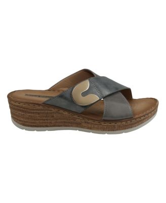 Women's Demi Cross Strap Hardware Slip-On Wedge Sandals