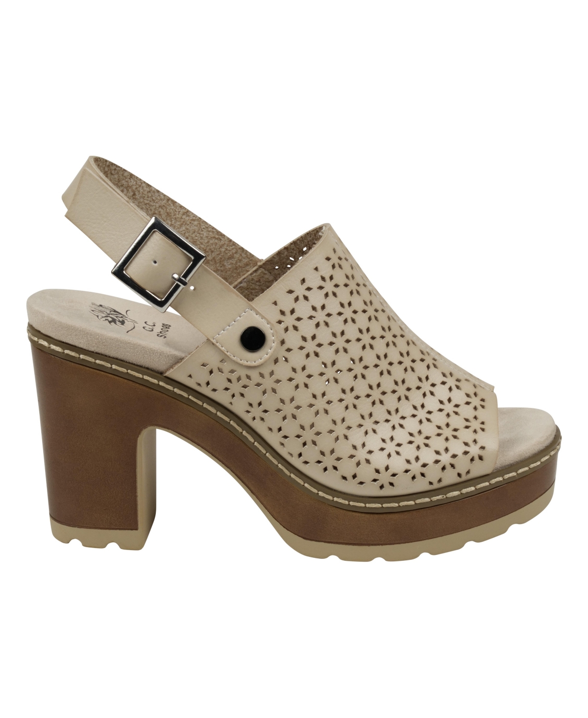 Gc Shoes Women's Olivia Perforated Slingback Wooden Platform Heeled Sandals