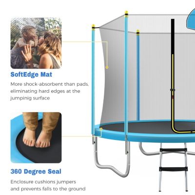 Streamdale Kids' 8FT Trampoline with Safety Enclosure & Basketball Hoop
