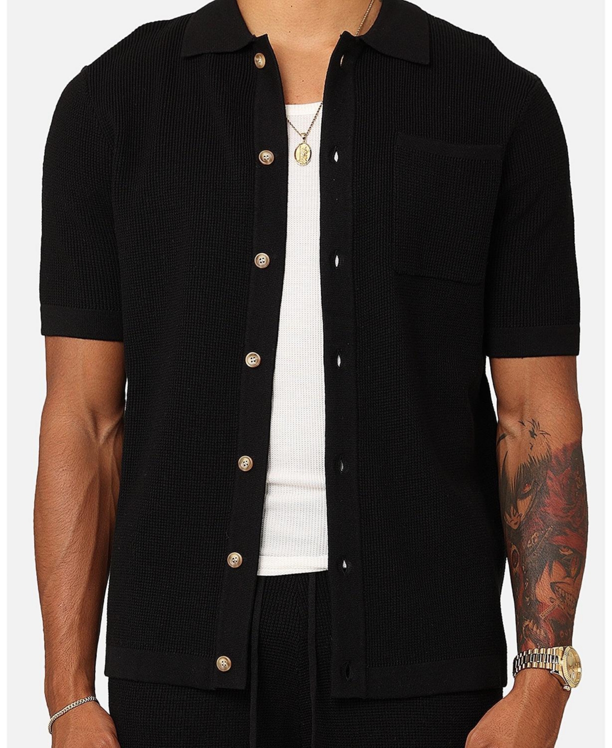 Zyair Rib Knit Button Up Shirt - Stone