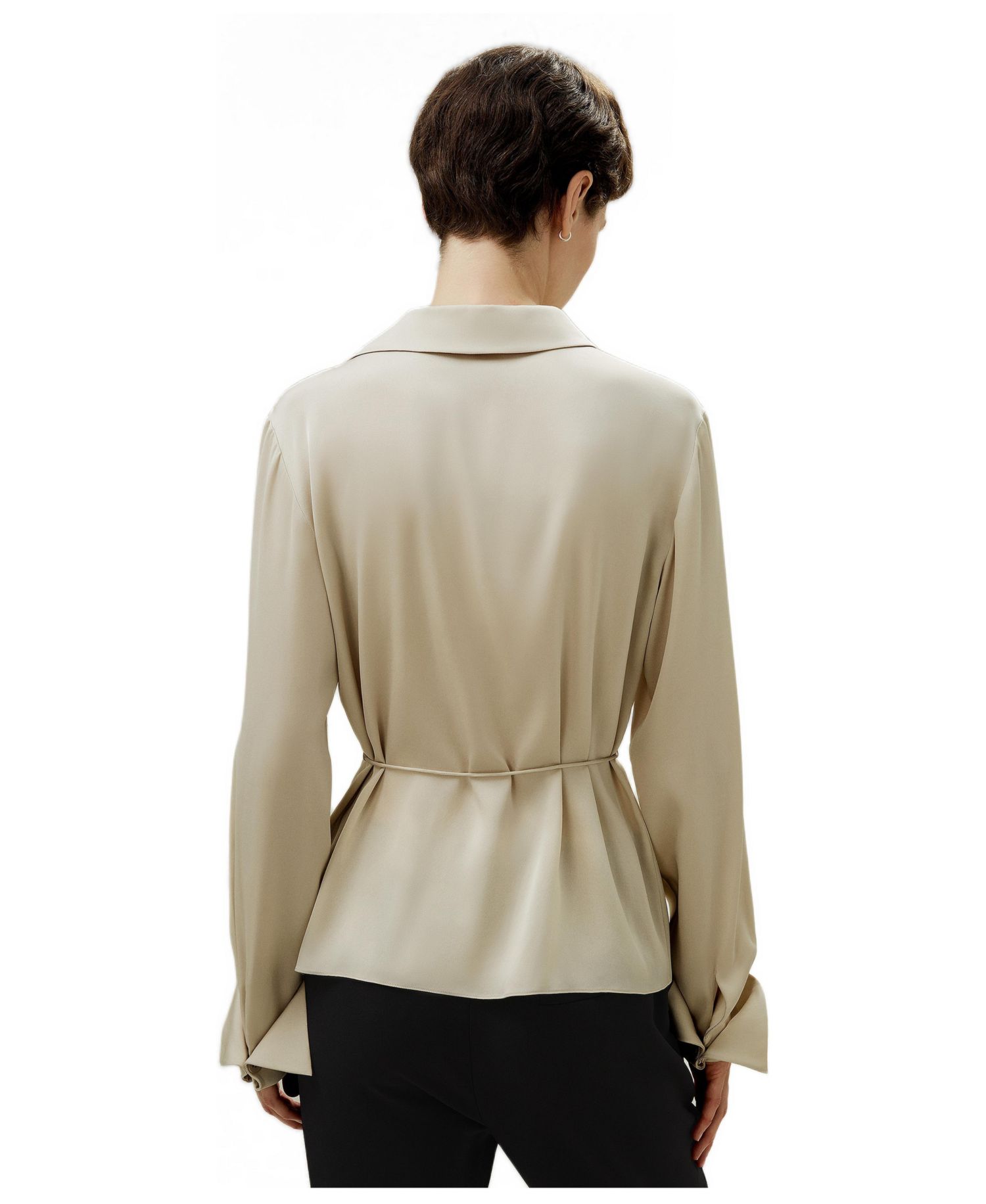 Women's Asymmetrical Silk Shirt with Waist Tie