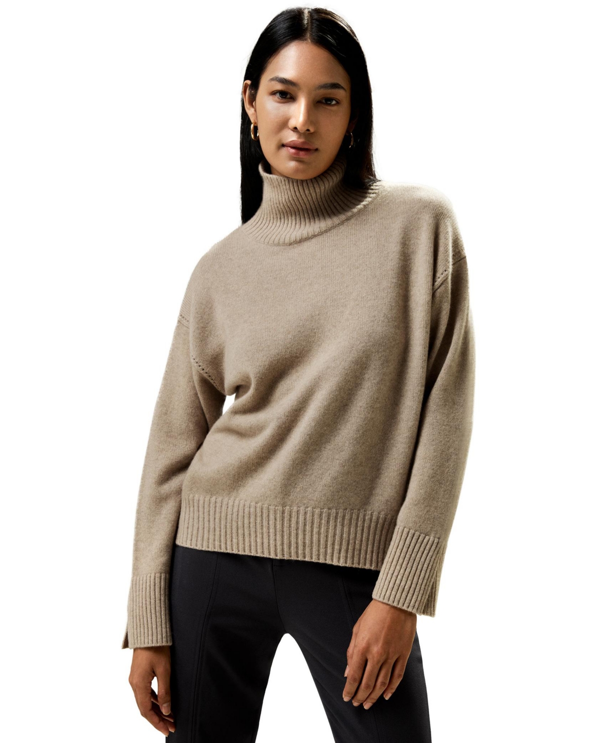 Women's Turtleneck Relaxed-Fit Cashmere Sweater for Women - White