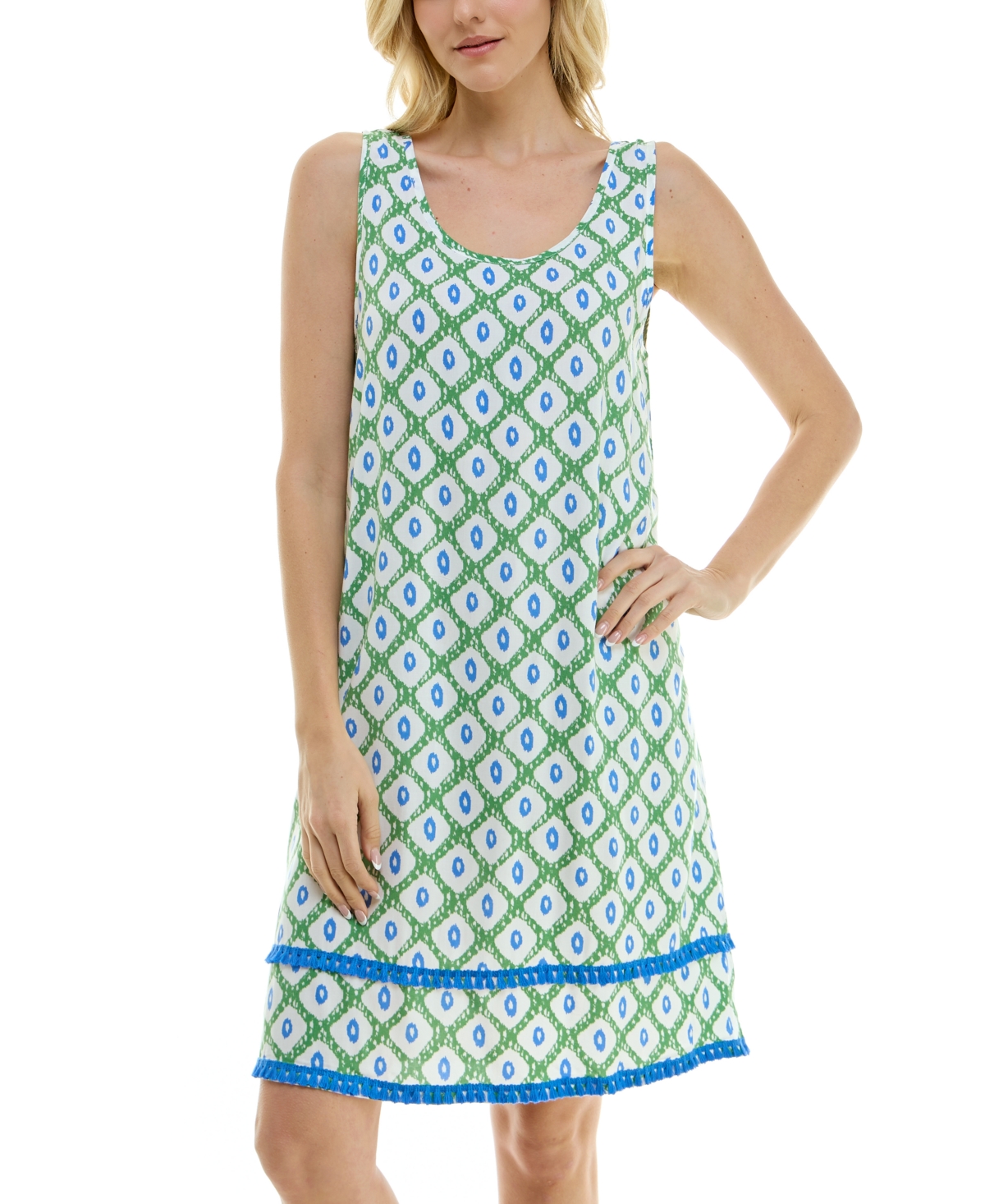 Roudelain Women's Printed Tassel-Trim Tank Nightgown