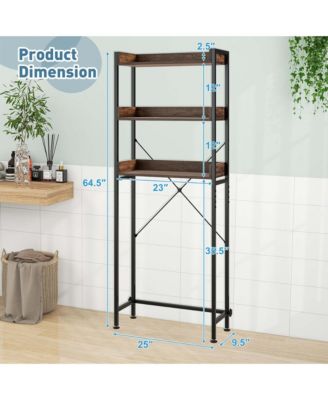 3-Tier Over-The-Toilet Bathroom Shelf Metal Frame Space Saver Rack with 4 Hooks