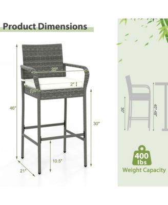 4PCS Patio PE Wicker Bar Chairs Counter Height Barstools With Armrests &Cushions