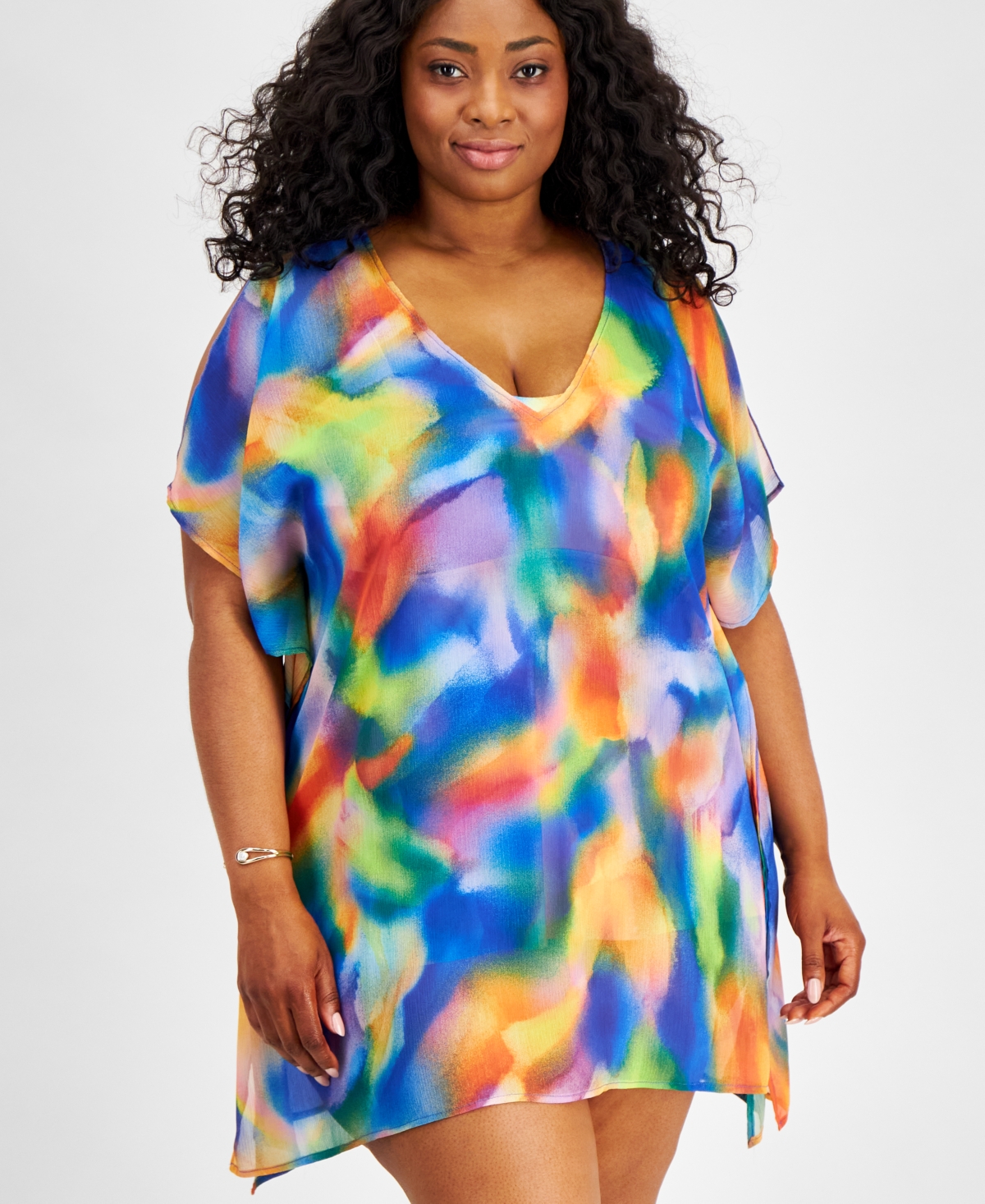 Shop Becca Etc Plus Size Watercolor-print Cover-up Dress In Multi