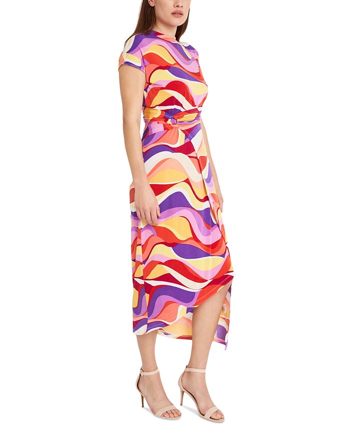 Donna Morgan Women's Printed Faux-Wrap Midi Dress - Macy's