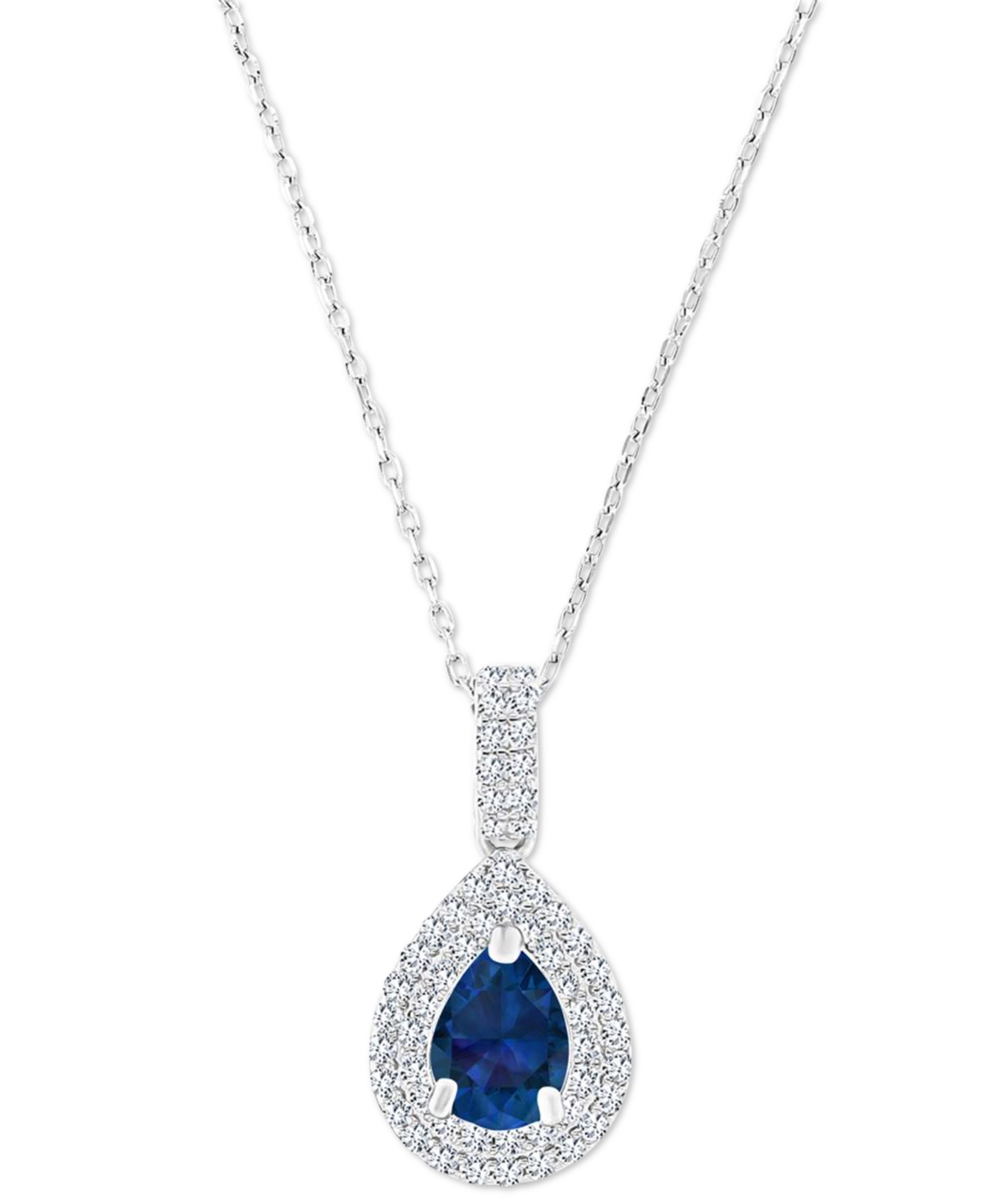 Amethyst (5/8 ct. t.w.) & Lab-Grown White(1/2 ct. t.w.) Teardrop Halo Birthstone Pendant Necklace in Sterling Silver, 16