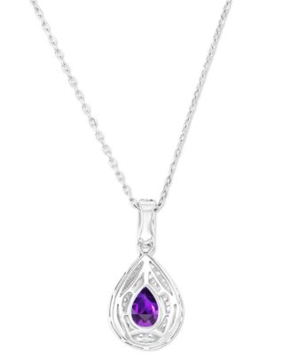 Amethyst (5/8 ct. t.w.) & Lab-Grown White Sapphire (1/2 ct. t.w.) Teardrop Halo Birthstone Pendant Necklace in Sterling Silver, 16" + 2" extender