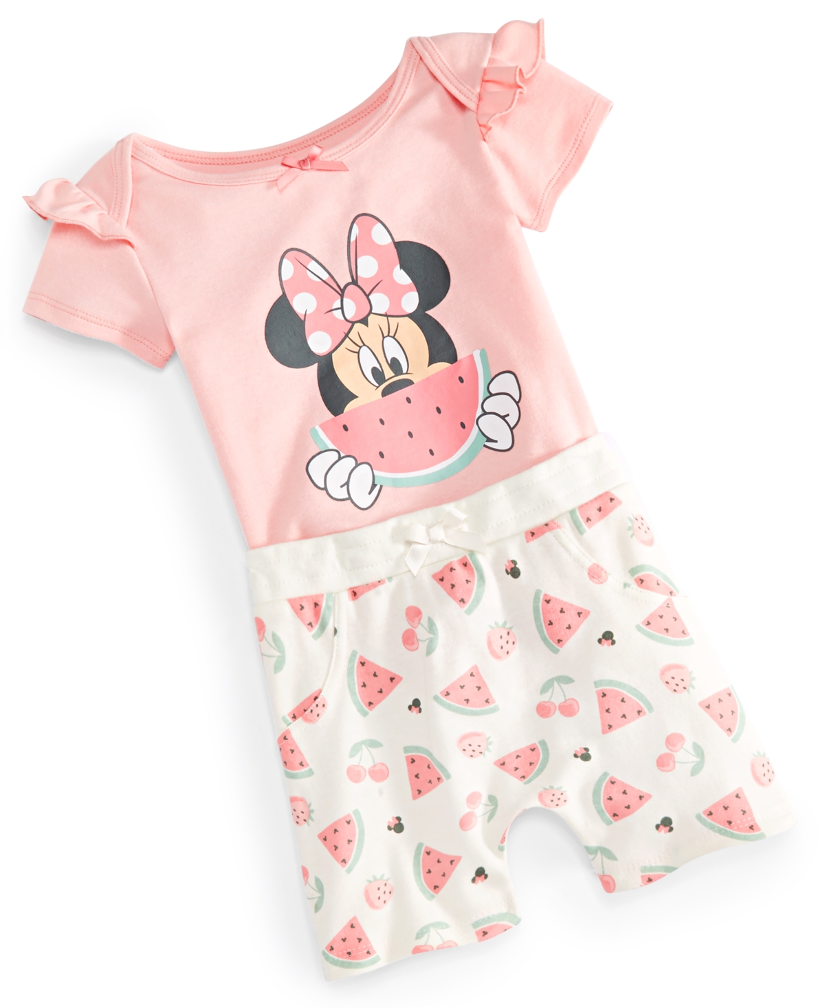 Shop Disney Baby Minnie Mouse Watermelon Bodysuit & Shorts, 2 Piece Set In Orange