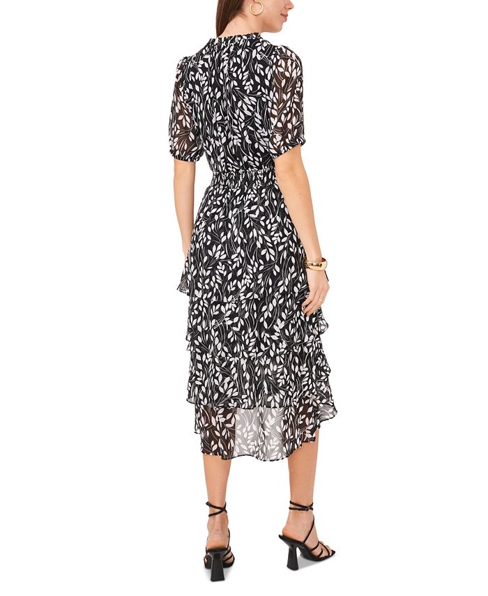 Vince Camuto Women's Printed Puff-Sleeve Tiered Midi Dress - Macy's
