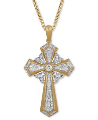 Macy's - Men's Diamond Cross 22" Pendant Necklace (1/2 ct. t.w.) in Sterling Silver & 18k Gold-Plated Sterling Silver