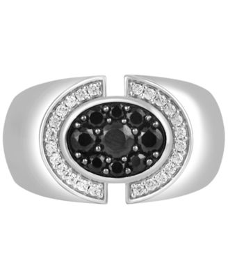 Macy's - Men's Black Diamond & White Diamond (1 ct. t.w.) Ring in Sterling Silver