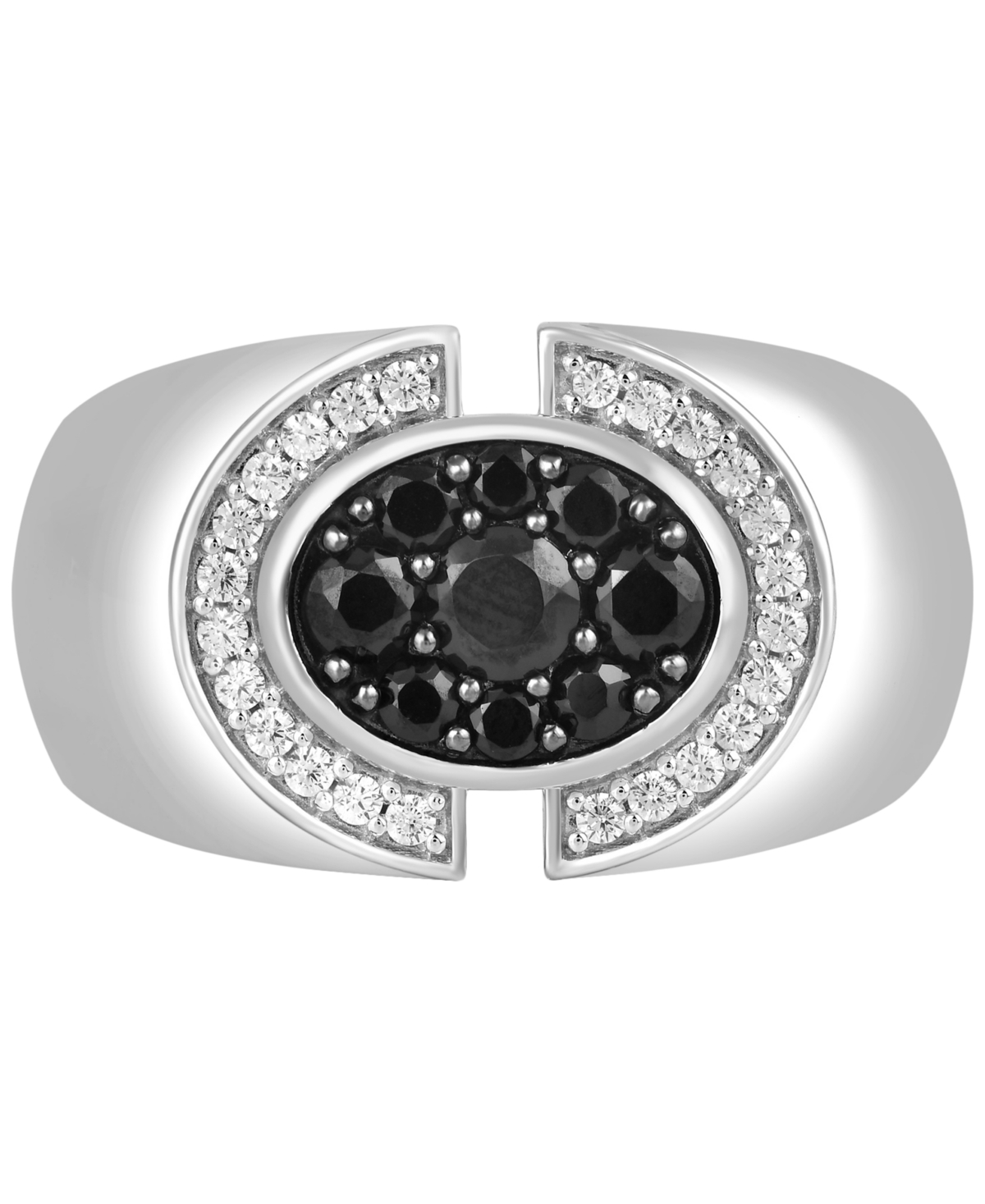 Men's Black Diamond & White Diamond (1 ct. t.w.) Ring in Sterling Silver - Silver