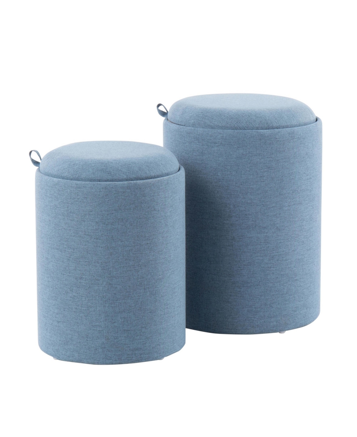Lumisource Tray Contemporary Nesting Ottoman Set In Fabric And Wood By  In Blue Fabric,natural Wood
