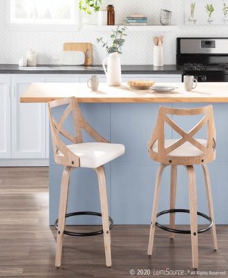 Charlotte 26" Farmhouse Fixed Height Counter Stool With Swivel in Washed Wood and Fabric by - Set of 2