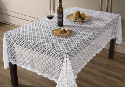 HLC.me Alona Lace Fabric Tablecloth, Lace Fabric Table Cloth for Rectangle Tables, Wrinkle Resistant Tablecloth, Patterned Scalloped