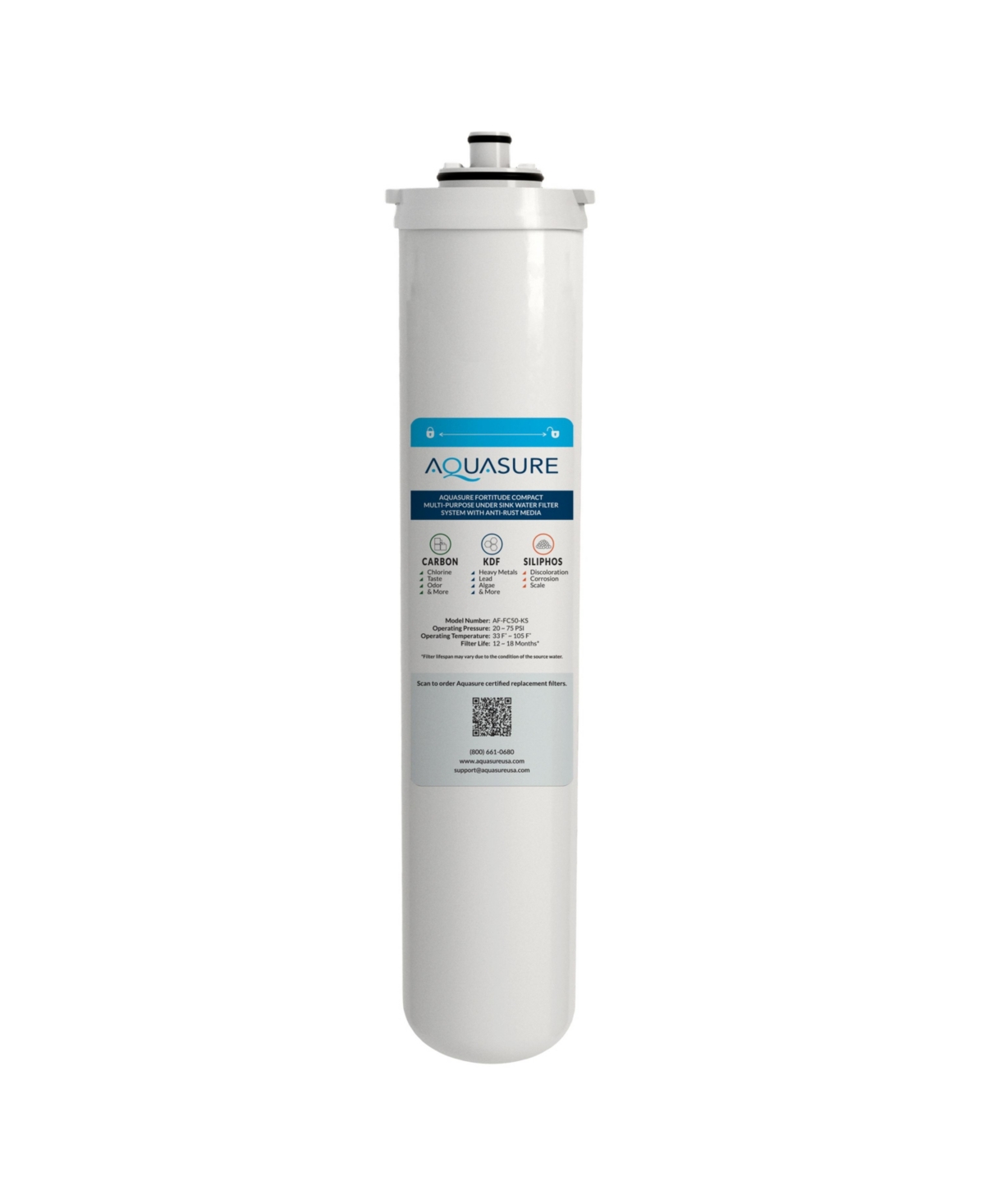 Fortitude Compact Multi-Purpose Under Sink Water Filter System with Anti-Rust Media Replacement Filter - White