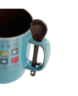 Cafe Americano 8-Piece 14 Ounce Mug Set with Spoons, Assorted Styles/Color