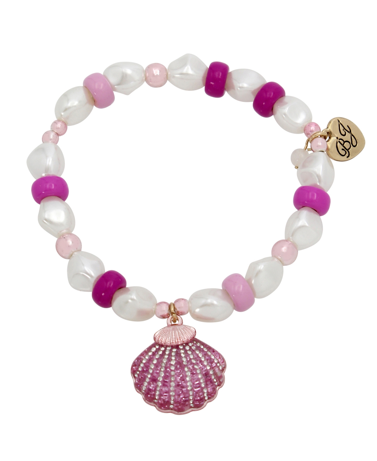 Betsey Johnson Faux Stone Seashell Imitation Pearl Stretch Bracelet In Pink