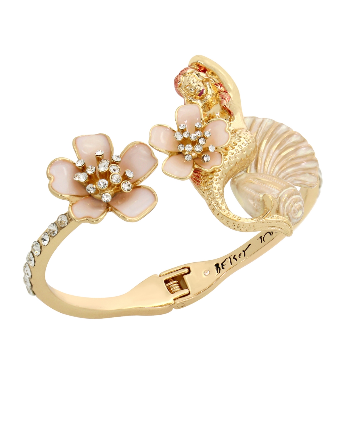 Shop Betsey Johnson Faux Stone Mermaid Shell Bangle Bracelet In White,gold