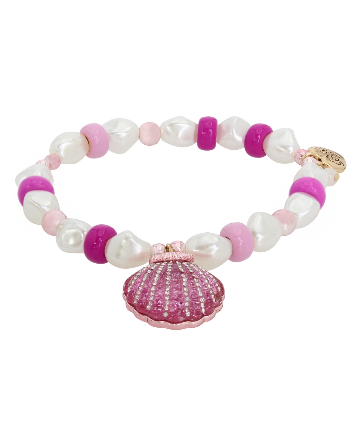 Shop Betsey Johnson Faux Stone Seashell Imitation Pearl Stretch Bracelet In Pink