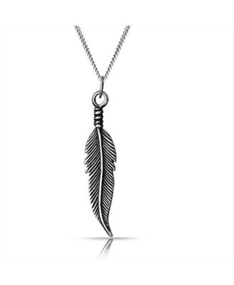 Feather Leaf Dangling Pendant Charm Necklace For Women Blackened Sterling Silver 18 Inches