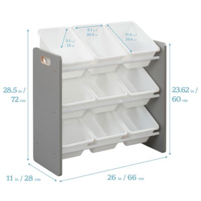 3-Tier Storage Organizer with 9 Bins - Grey/White