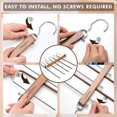Wood Space Saving Pants Organize Hangers Non Slip Multi Functional Pants Rack Walnut 2 Pack
