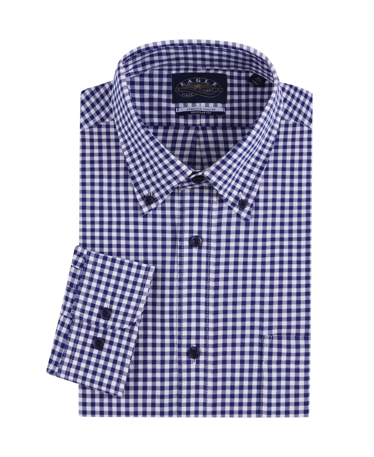 Men's Mini-Check Poplin Shirt with Stretch Collar - Light blue